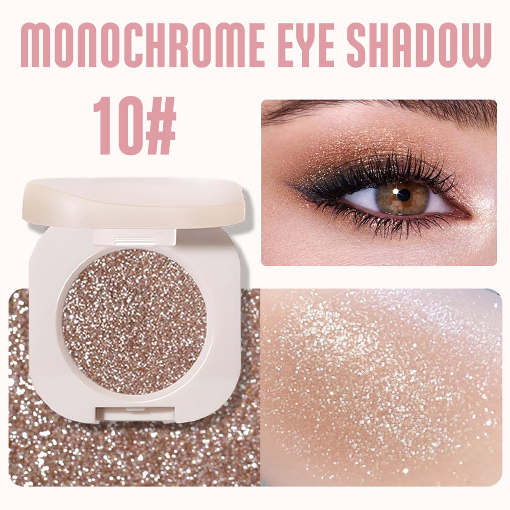 Single Nude Gold Brown Shimmer Eyeshadow,Bright Intense Monochrome Eye Shadow,Apply Makeup Easily,Glitter Pressed Powder Single Eyeshadow,24 Hour Eye Makeup Longwear Waterproof-Velvo Beauty