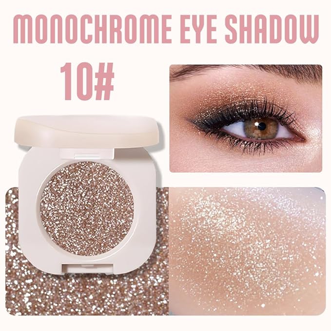 Monochrome Glitter Eyeshadow - Nude Gold Brown Shimmer Eye Shadow, Talc-Free, Paraben-Free, Cruelty-Free, Long-Lasting Single Eyeshadow Palette for Everyday & Special Occasions 10#-Velvo Beauty