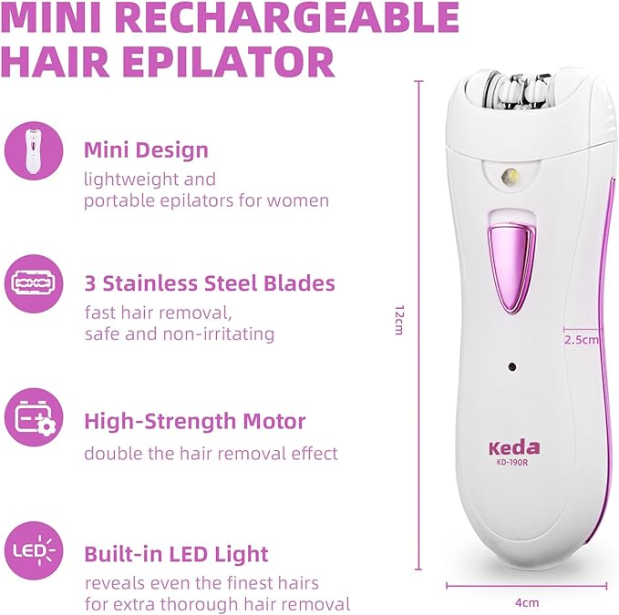 Epilator for Women, Smooth Glide Epilator for Face, Rechargeable Facial Epilator Hair Removal Face Trimmer Device with LED Light for Facial Armpit Bikini and Leg-Velvo Beauty