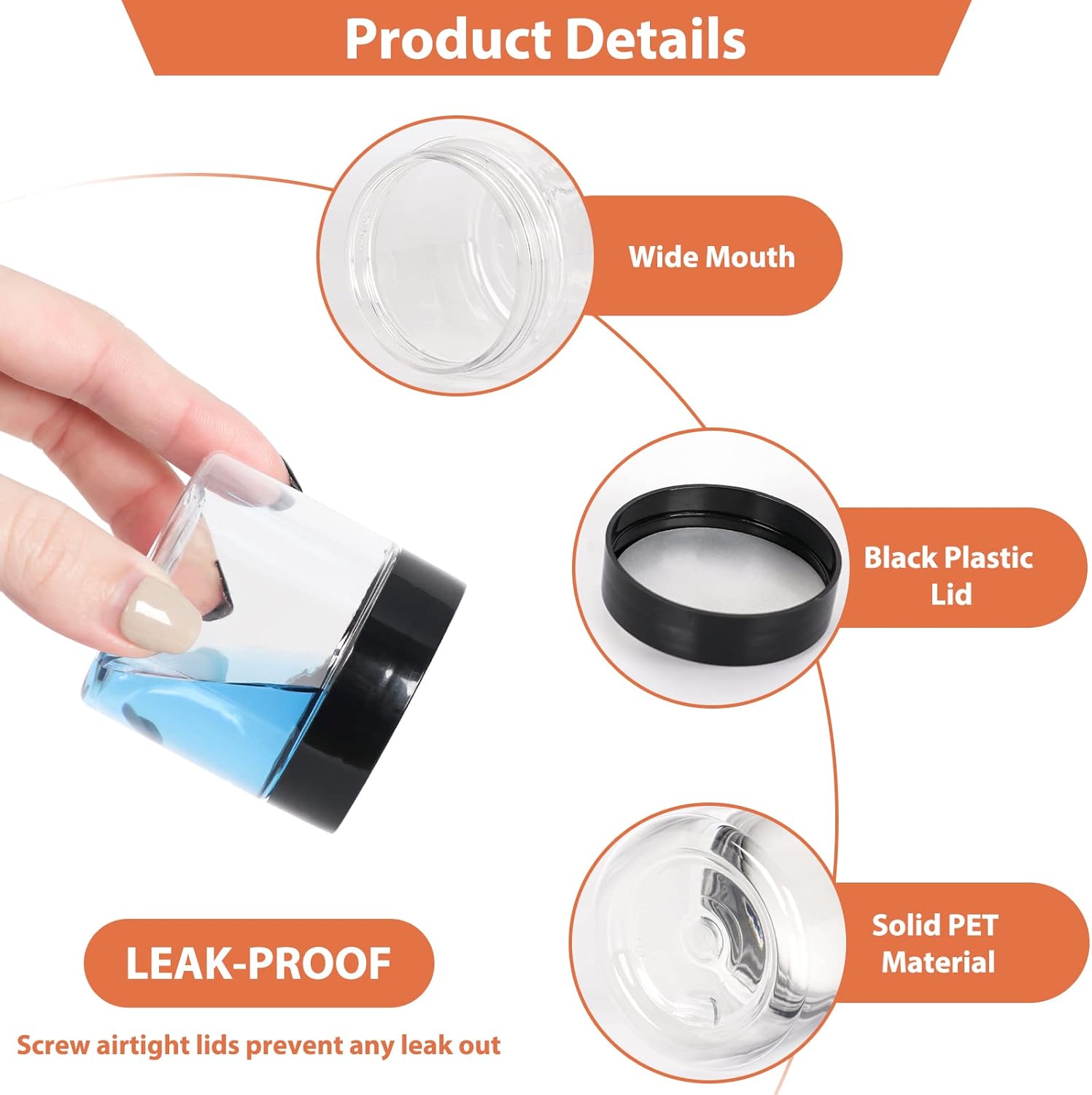 50pcs 2 oz Clear Plastic Round Jars with Black Lids, 2oz 60ml Leak-Proof Wide-Mouth Cosmetic Storage Containers for Kitchen Use, Beauty Products, Cream, Scrubs, Bath Salt and More-Velvo Beauty