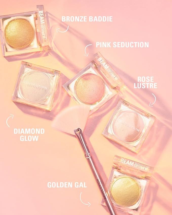 Makeup Revolution Beam Bright Highlighter, All Over Face Glow, Powder To Liquid Formula, 5 Different Shades, Bronze Baddie-Velvo Beauty