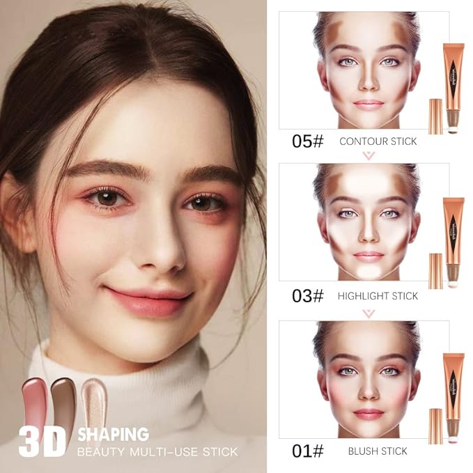 Go Ho Liquid Highlighter Wand,White Pink Highlighter Makeup Stick with Cushion Applicator,Smooth Creamy Liquid Highlighter Blendable Glowing Face Illuminator Contouring Makeup,03# Highlighter Makeup-Velvo Beauty