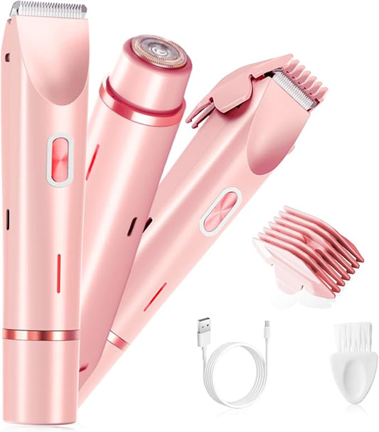 Electric Bikini Trimmer for Women, 2-in-1 Hair Shaver and Epilator, Waterproof Wet/Dry Lady Shaver(Pink)-Velvo Beauty