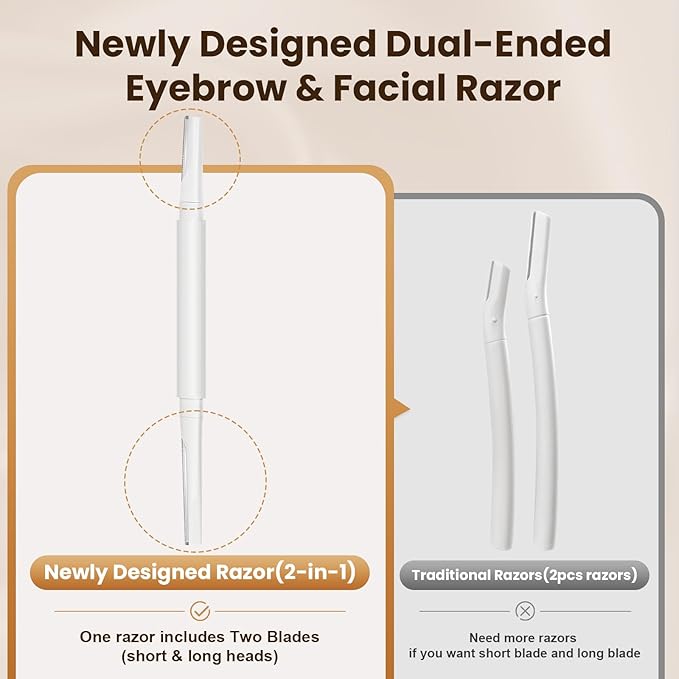Dermaplaning Tool for Face Eyebrow Razor, Includes 2 Dual End Razors and 20 Blade Refills Exfoliating Face Razors for Women Facial Razor for Peach Fuzz and Eyebrow Starter Kit-Velvo Beauty