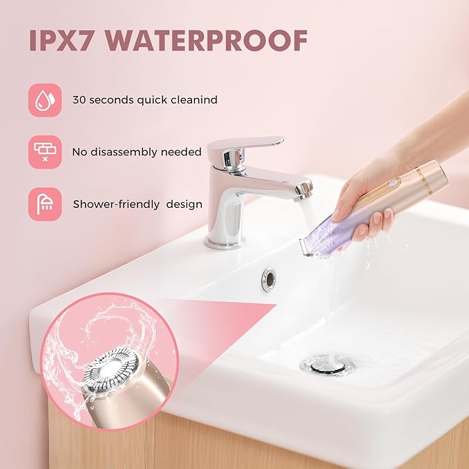 2 in 1 Bikini Trimmer for Women, Dual Head Electric Razor, IPX7 Waterproof Wet/Dry Use Women Electric Shaver, Painless Body Facial Hair Remover for Bikini Legs Arm Underarm, (Purple)-Velvo Beauty