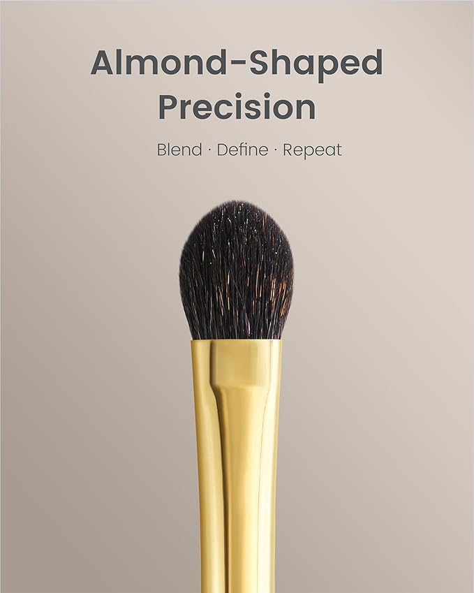 Desert Oak Series Almond Blending Brush - Squirrel & Goat Hair (30/70) for Gentle Powder Application, Bubinga Handle & Brass Ferrule (CM 172)-Velvo Beauty