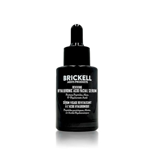 Brickell Men's Anti Aging Hyaluronic Acid Serum for Face, Reviving Day Serum for Men, Natural and Organic with Protein Peptides to Restore Firmness and Collagen, 1 Ounce, Scented-Velvo Beauty