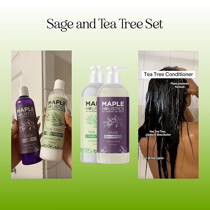 Sulfate Free Shampoo and Conditioner Set - Tea Tree Sage and Rosemary Shampoo and Conditioner for Dry Flaky Scalp Care - Deep Cleansing Color Safe Shampoo and Conditioner for Damaged Dry Hair Care-Velvo Beauty