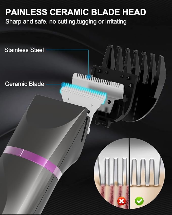 Pubic Hair Trimmer Women Bikini Trimmer Electric Shaver Razor for Bikini Armpit Legs Groin Hair Removal Body Hair Trimmer, Rechargeable Waterproof for Wet and Dry Use,Gray&Purple-Velvo Beauty