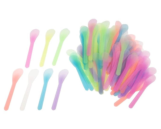 100 PCS Cosmetic Spatula for Makeup Face Mask Plastic Spoon Disposable Makeup Tools for Mixing and Sampling 4.88'' x 1.06" Random Color-Velvo Beauty