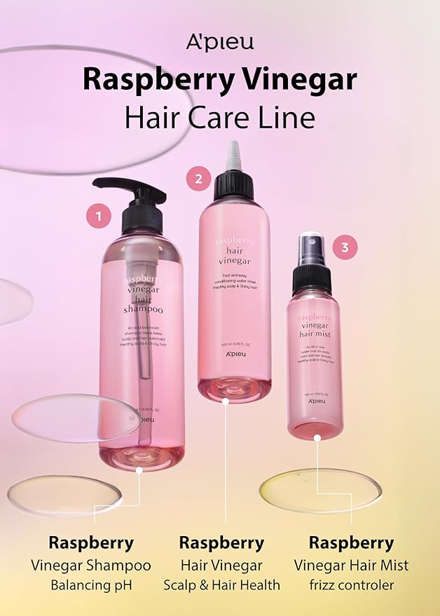 A’PIEU Raspberry Vinegar Hair Shampoo 16.9 fl.oz / 500 ml - Dandruff & Clarifying Shampoo | Scalp Treatment I Korean Hair Care I Balances pH, Removes Buildup, Soothes Scalp-Velvo Beauty