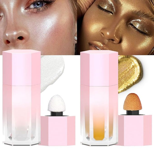 evpct Light Liquid Face Highlighter Makeup Waterproof Long Lasting Pearl White Gold Glimmer Glow Sparkly Glitter Body Shimmer Oil Liquid Luminizer Stick Highlight Illuminator for Face Body Cheeks Eye-Velvo Beauty