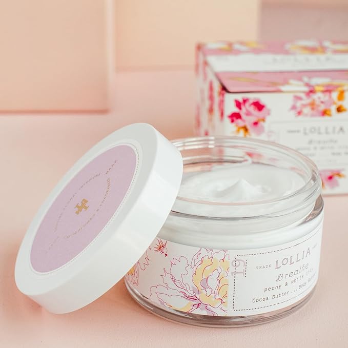 LOLLIA Breathe Body Butter, 5.5 oz. - Peony & White Lily Fragrance - Shea Butter & Cocoa Butter, Body Lotion for Women, Hydrating & Smooth Body Moisturizer-Velvo Beauty