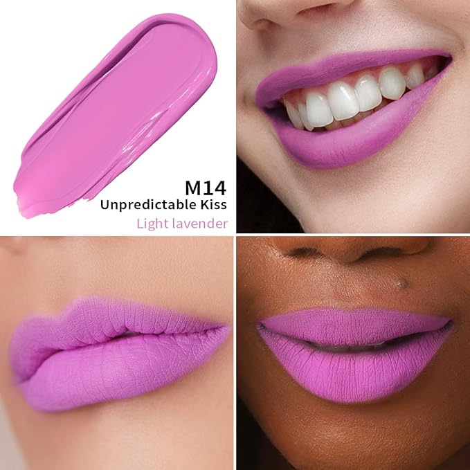 Oulac Matte Liquid Pinky Purple Lipstick for Women, Light Pink Lipstick Long Lasting Waterproof Lip Stain, No Transfer, Creamy High Pigmented Formula with Rose Oil, Vegan & Cruelty-Free, M14-Velvo Beauty