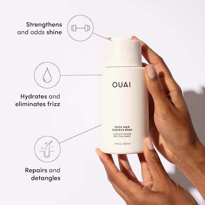 OUAI Thick Hair Shampoo & Conditioner Set, Travel Size - Moisturizing Shampoo & Conditioner - With Keratin, Marshmallow Root, Shea Butter & Avocado Oil - Sulfate, Paraben & Phthalate Free (3 Oz)-Velvo Beauty