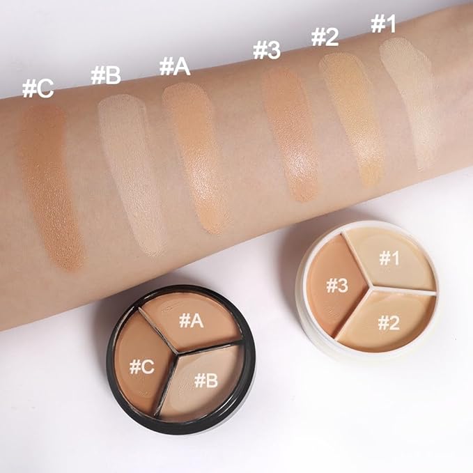 Pro 2pcs Tri-color Face Concealer Contour Palette.Demi Beige Color Correct Cream Foundation Palet.Natural Ivory Cream Makeup Plate Waterproof-Velvo Beauty