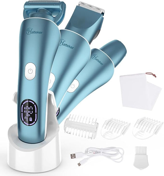Hatteker Women's Electric Shaver Bikini Trimmer Hair Trimmer for Women Electric Razor for Legs Bikini Underarm Public Hairs Led Display IPX7 Waterproof Gift for Women (Blue)-Velvo Beauty