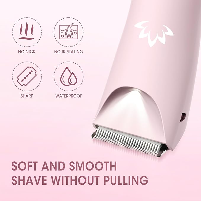 Lanumi Bikini Trimmer Women Rechargeable Body Hair Trimmer Electric Shaver Pubic Hair Grooming Kit with Charging Dock IPX7 Waterproof Wet/Dry Use (Pink)-Velvo Beauty