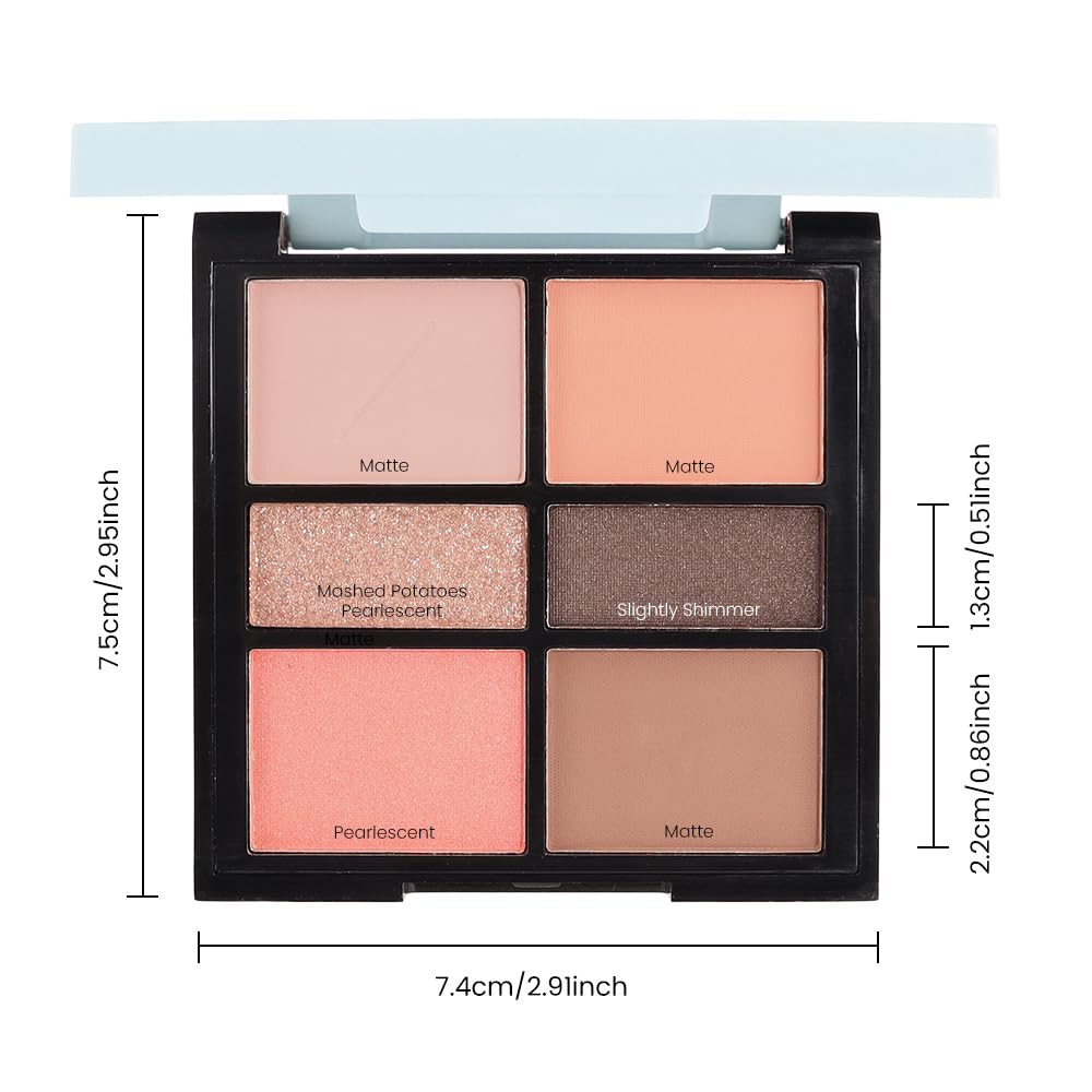 6-Color Nude Champange Brown Matte & Shimmer Eyeshadow Palette with Mirror – Highly Pigmented, Long-Lasting Eye Makeup for Artists & Creative Looks (02#)-Velvo Beauty