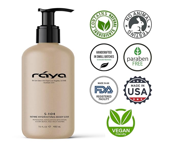 RAYA Enzyme Hydrating Body Scrub 16 oz Pineapple Scent (S-104) | Gentle and Exfoliating Body Scrub | Made with Seaweed, Jojoba Beads, and Fruit Enzymes-Velvo Beauty