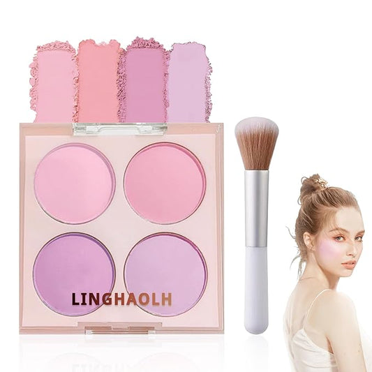 4 Colors Blush Palette for Cheeks,Face Matte Contour Blush Makeup Palette,Buildable Shimmer Facial Cheek Blusher Shades,Blendable Cosmetic Makeup Blush with Blush Brush 02-Velvo Beauty