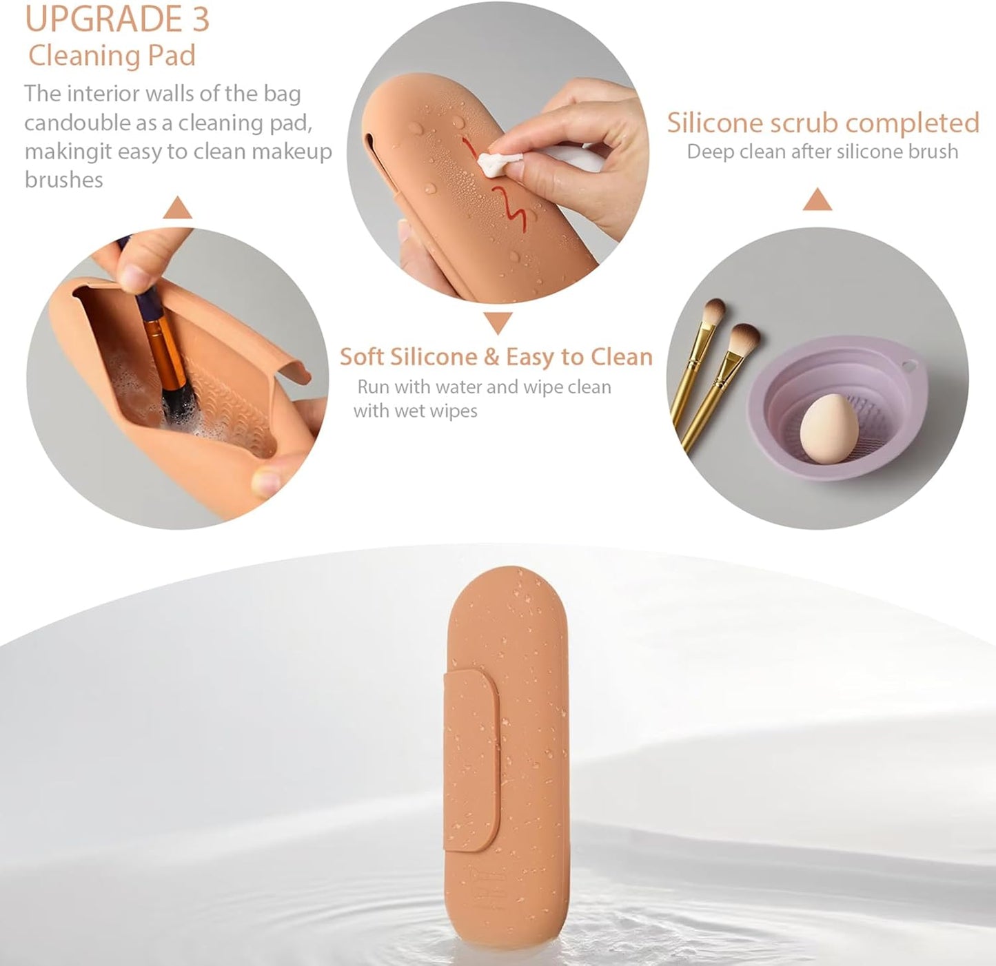 Silicone Makeup Brush Holder Set – Portable Travel Makeup Brush Holder with Makeup Sponge Holder and Foldable Cleaning Bowl – Upgraded 3-in-1 Cosmetic Organizer Set (coffee color)-Velvo Beauty