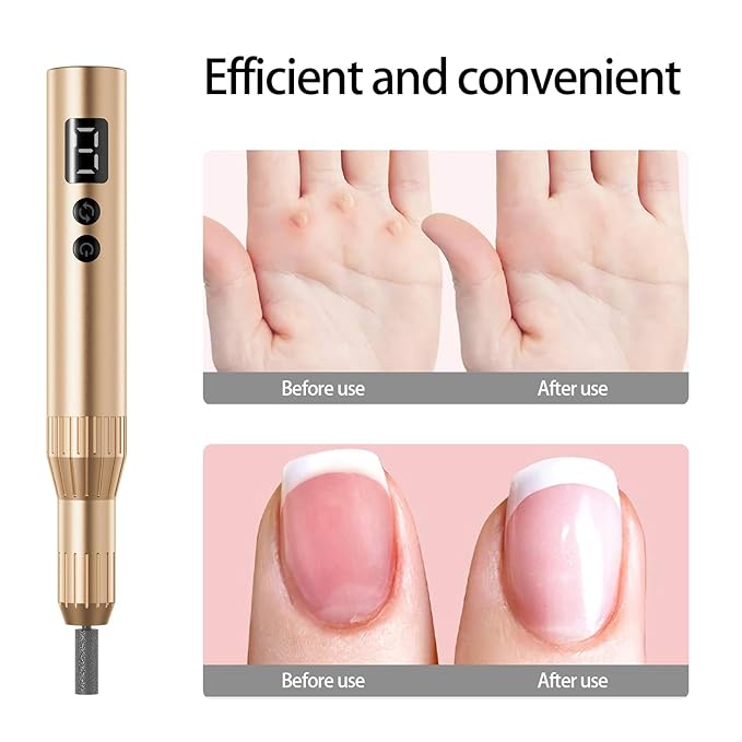 Electric Nail Drill Professional Machine Efile Manicure Pedicure Tools Portable File for Acrylic Gel Dip Powder Nails Salon Use Manicure Pedicure Nail Supplies (Gold)-Velvo Beauty