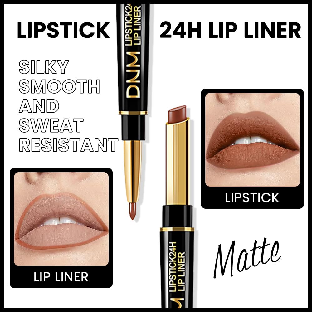 Kaely 2-in-1 Brown Matte Lip Liner & Lipstick Combo Set Kit for Women, Magic Neutral Lipstick 24 Hours Original Lips Liner Pencil Stain Gloss Plumper Makeup Long Lasting Waterproof 38-Velvo Beauty