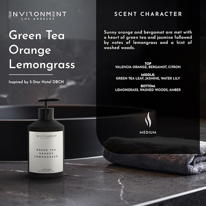 ENVIRONMENT Inspired by 5-Star Hotels DBCH Lotion, 300ml Luxury Scented Lotion (Green Tea | Orange | Lemongrass) Bathroom Luxury, Men & Women High-End Body Lotion, Hand Cream, Dry Skin Treatment-Velvo Beauty