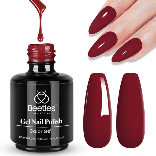 Beetles Red Gel Polish, Burgundy Red Fall Color Gel Nail Polish Soak Off UV Lamp Wine Red Nail Polish, Home Salon DIY Design Art Manicure Gift for Women, 1Pcs 15ml-Velvo Beauty