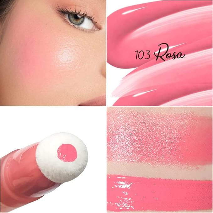 Mysense Liquid Blush Makeup Wand, Soft Cream Blush for Cheeks Tint, Matte Blush Contour Wand with Cushion Applicator, Dewy Finish, Weightless, Fresh Natural-Looking, 103 Rosa-Cool Pink, 0.34fl.oz-Velvo Beauty
