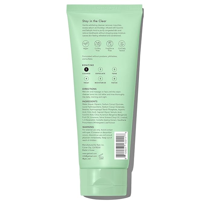 Rael Miracle Clear Face Wash – Gentle Exfoliating Cleanser with Succinic Acid & Minerals, Hydrating Formula for Daily Use, Ideal for Acne-Prone, Dry, Sensitive & Oily Skin, Vegan (5 fl oz)-Velvo Beauty