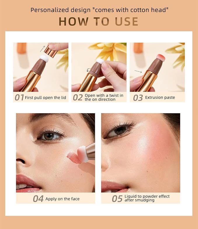 Go Ho Liquid Contour Beauty Wand,Blendable Super Silky Cream Contour Stick,Moisturizing Contour Blusher Stick with Fine Cushion Applicator,Cruelty-free, 002# Medium Brown-Velvo Beauty