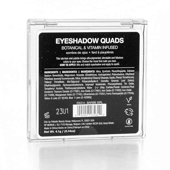 Palladio Eyeshadow Quads Velvety Pigmented Blendable Matte, Metallic & Shimmer Finishes, Creamy Formula, Four Way Quad Eye Shadow Palette, Talc-Free (Girly)-Velvo Beauty