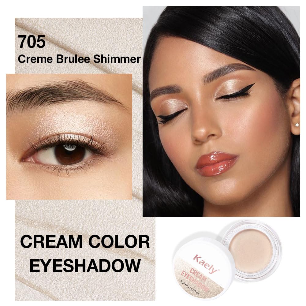 Cream Glitter Brulee Shimmer Metallic Eyeshadow Palette Makeup, Natural Single Mini Instant Holographic Eyeshadow For Women, Sombras Crema Para Ojos, Talc, Paraben & Cruelty Free, 705-Velvo Beauty