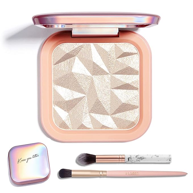 Face Highlighter Makeup Palette Kit, Shimmer Glitter Highlight Contouring Palette Natural Nude Shiny Contour Highlight Makeup Illuminator Highlighter Concealer Palette with brush (Champagne Gold)-Velvo Beauty