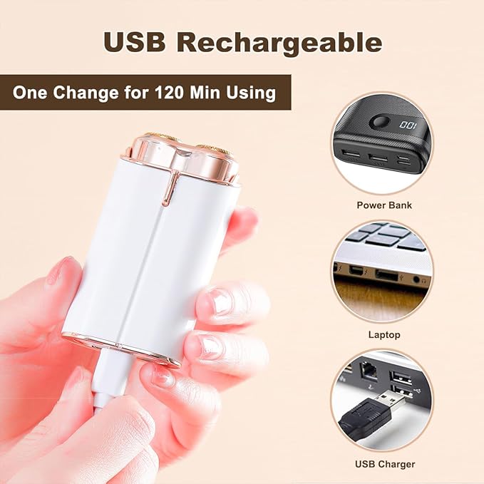 Facial Hair Removal for Women, Portable Painless Electric Shaver Device with Built-in LED, Wet/Dry Electric Razor Hair Remover Epilators for Face, Chin, Upper Lip and Arms (White-2025)-Velvo Beauty