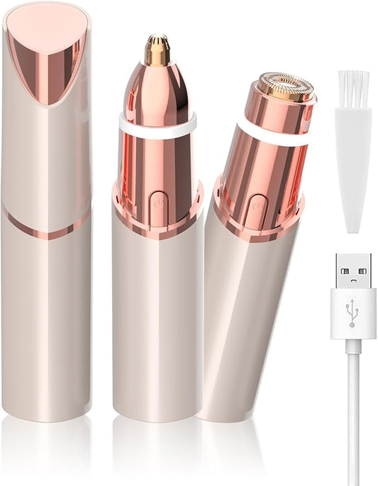 Facial Hair Removal Eyebrow Trimmer 2 in 1, Portable Facial Hair Remover for Women, Travel Rechargeable Hair Razor Bikini Shaver for Lady Men Girls for Face Peach Fuzz, Lips, Chin, Armpit, Body (Gold)-Velvo Beauty