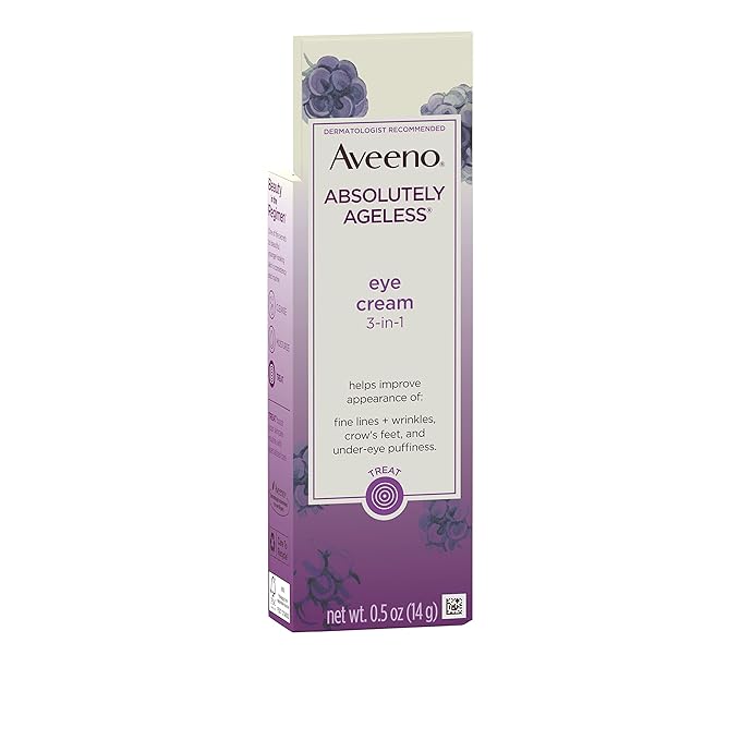 Aveeno Absolutely Ageless 3-in-1 Anti-Wrinkle Eye Cream for Fine Lines & Wrinkles, Crows Feet, & Under-Eye Puffiness, Antioxidant Blackberry Complex, Hypoallergenic, Non-Greasy, 0.5 oz-Velvo Beauty