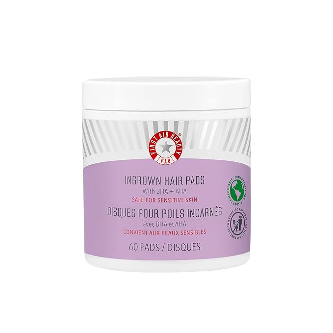 First Aid Beauty - Ingrown Hair Pads with BHA + AHA - Aftershave Treatment Pads to Help Prevent Razor Bumps for Men & Women - Exfoliate Underarms & Bikini Area - Compostable for Daily Use - 60 Pads-Velvo Beauty