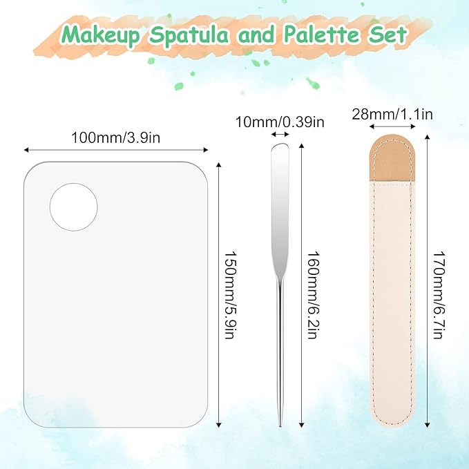 WXJ13 6 Pieces Makeup Spatula and Palette Set Including 2 Stainless Steel Makeup Spatula 2 Leather Cover 2 Makeup Mixing Palette for Eye Shadow/Eyelash/Nail Art/Foundation-Velvo Beauty
