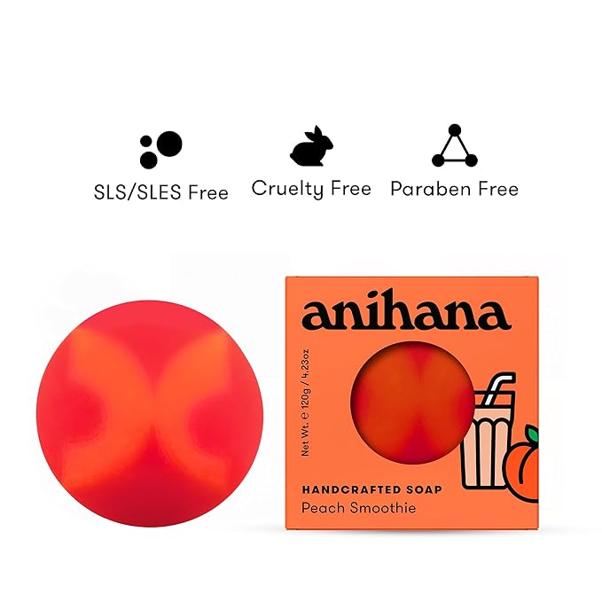 ANIHANA Handcrafted Soap 3 Pack with Coconut Oil, Gentle Cleansing Paraben Free Cruelty Free Refreshing Peach Smoothie Scent 4.23 oz each-Velvo Beauty