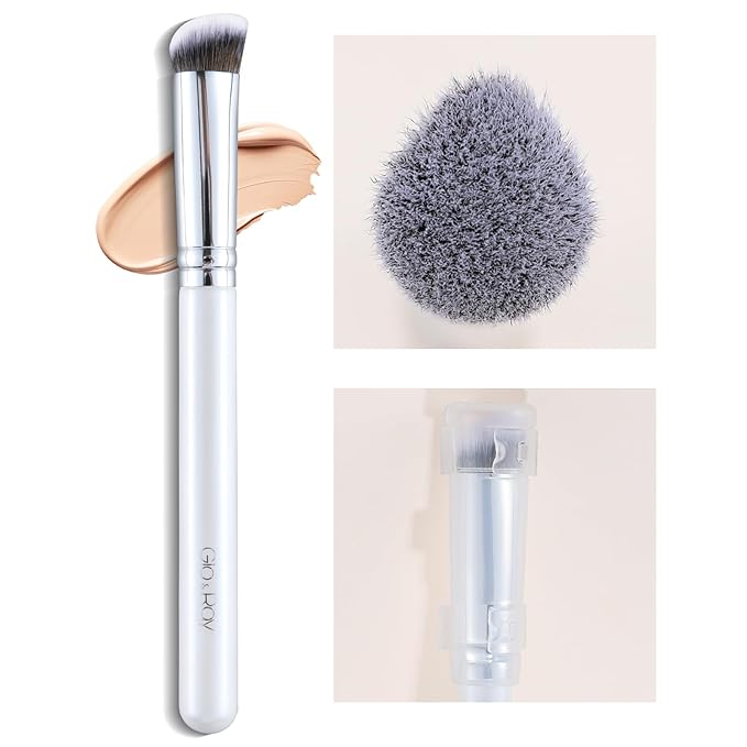GLO&RAY Concealer Brush Under Eye - Makeup Brush Angled Flat Teardrop, Nose Contour for Powder Pro Concealing Blending for Liquid & Cream Cosmetic, Foundation Brushes Small With Dust Cover (White)-Velvo Beauty