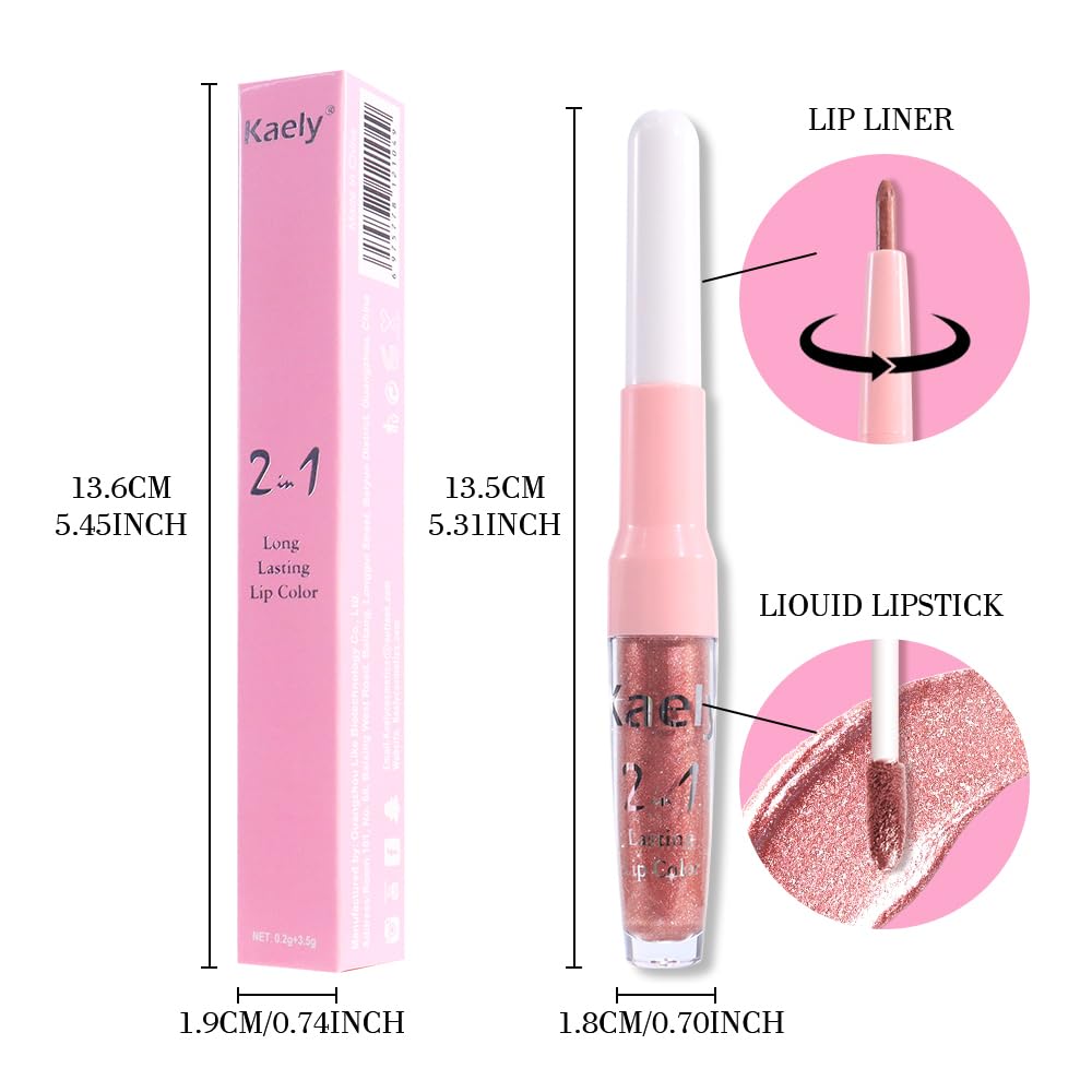 Kaely 2-in-1 Rose Gold Metallic Lipstick and Lip Liner, Shimmer Liquid Metallic Lipsticks for Women, Glitter Lip Gloss Stain Long Lasting Waterproof Smudge Proof 24 Hour, Vegan Makeup, 04-Velvo Beauty