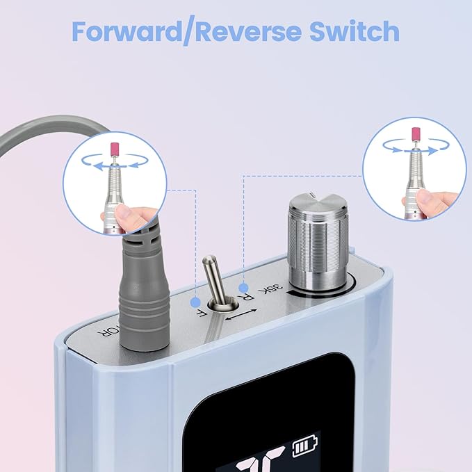 Delanie Professional Nail Drill High Torque 35000 RPM Rechargeable Portable Electric Nail File Filer for Acrylic Gel with Cuticle Bits, Salon Manicure Tool, Gradient Pink-Velvo Beauty