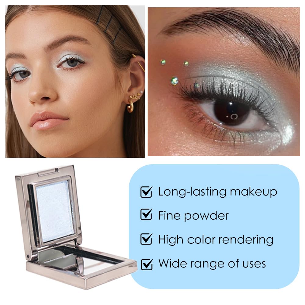 Light Blue Shimmer Single Eye Shadow Palette Makeup with Mirror,Neutral Powder Monochrome Eyeshadow for Older Women,Waterproof Long Lasting Naturing-Looking sombras para ojos-Velvo Beauty