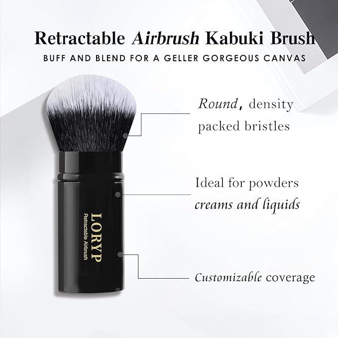 LORYP Retractable Makeup Brush Black Kabuki Foundation Brush for liquid Cream and Powder Makeup 2 Pack Travel Makeup Brush Set-Velvo Beauty