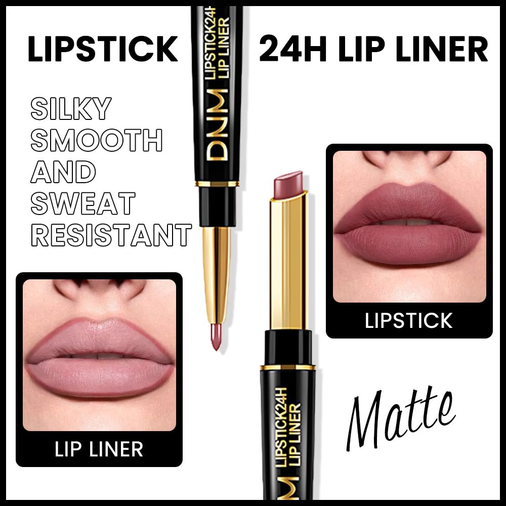 Kaely 2-in-1 Light Mauve Red Matte Lip Liner & Lipstick Combo Set Kit for Women, Magic Neutral Lipstick 24 Hours Original Lips Liner Pencil Stain Makeup Long Lasting Waterproof 22-Velvo Beauty