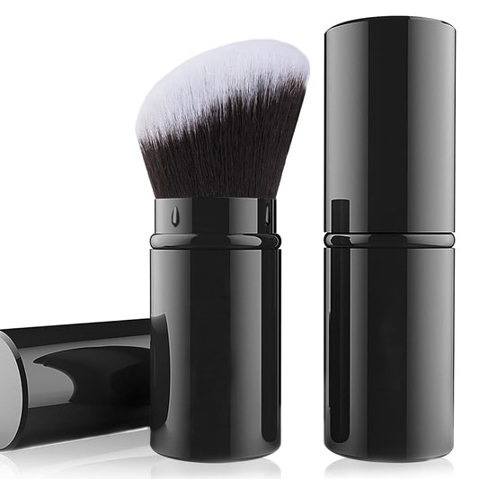 Falliny Retractable Kabuki Makeup Brush, Angled Travel Powder Blush Brush Foundation Makeup Brush with Cover for Blush, Sunscreen,Bronzer, Buffing, Concealer,Highlighter, Powder Cosmetics-Velvo Beauty