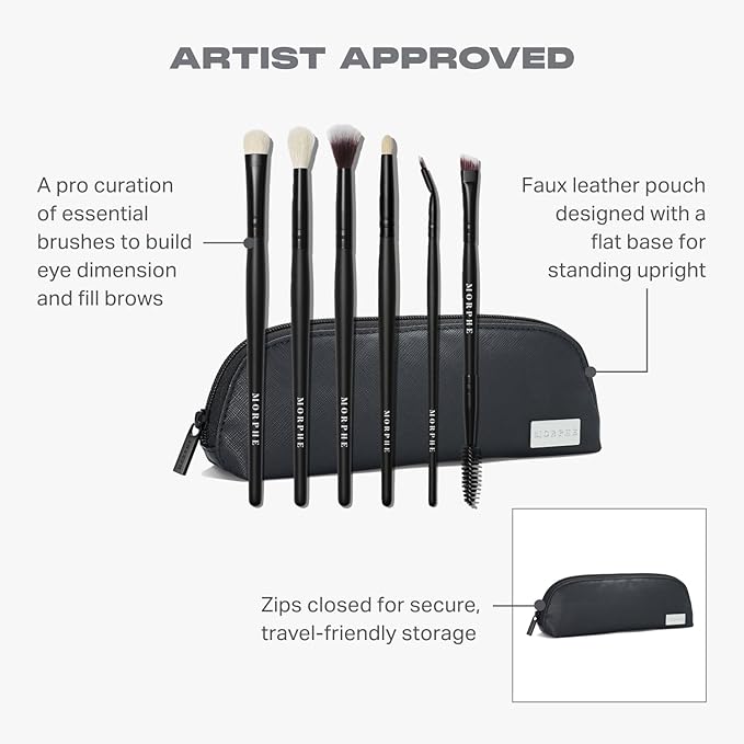 Morphe Eye Stunners Brush Set - 6 Piece Eyeshadow Brush Set - Lining, Blending & Angled Eyeshadow Brushes - Made with Natural & Synthetic Bristles and Includes Makeup Brush Case (6 Count)-Velvo Beauty